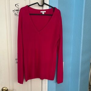 V-Neck Long Sleeve Red Sweater